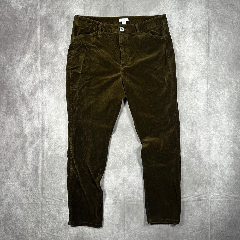 J Jill Olive Green Velvet Corduroy Pants Womens 10 Petite Straight Leg Stretch